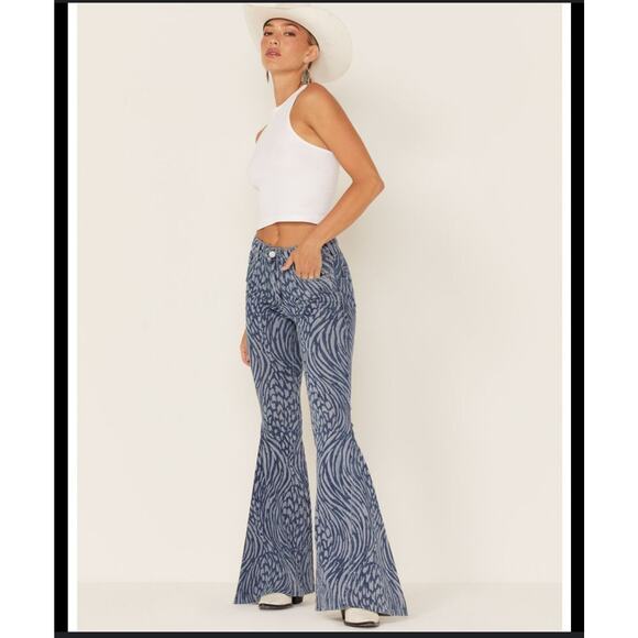 ZOE ZEBRA WRANGLER FLARES raw hem high waisted western rodeo festival size 30 - Picture 1 of 11